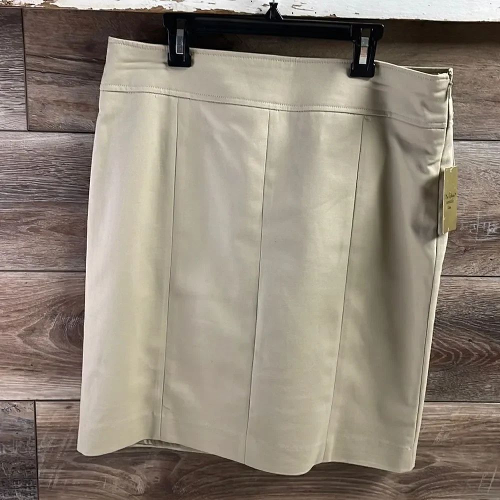 Nue Options Essentials Petite Ladies Khaki Pencil Skirt, Size 10P, Tan, NWT